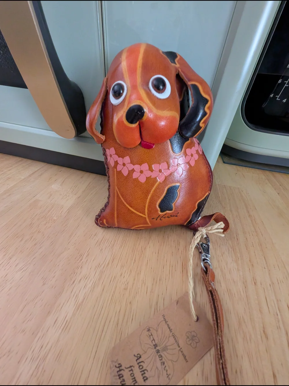 Handcrafted Brown Dog-Shaped Leather Wristlet Coin Purse